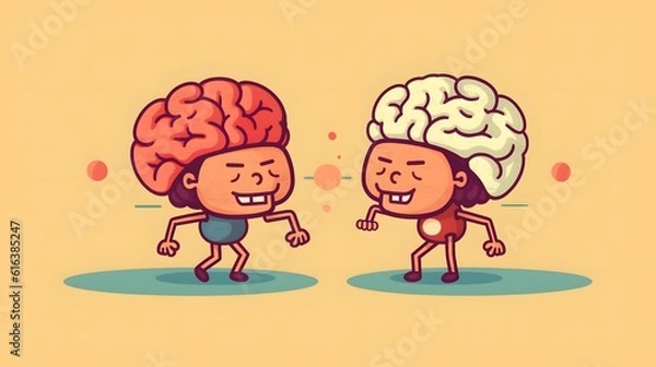 Fototapeta Isolated cute brain cartoon character doing exercises
