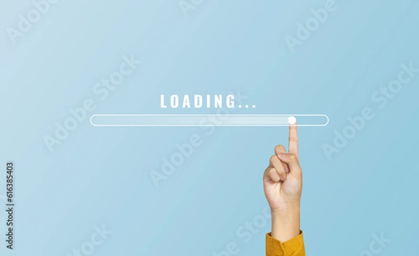Obraz Man hand touching loading bar for countdown. Loading concept