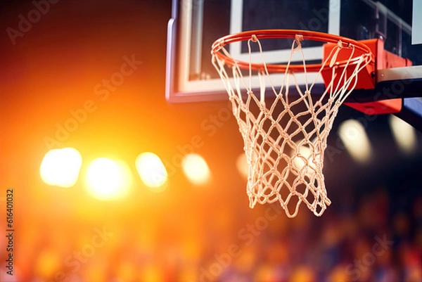 Fototapeta Basketball Korb in einer Basketball Arena mit Lichteffekt, Generative AI
