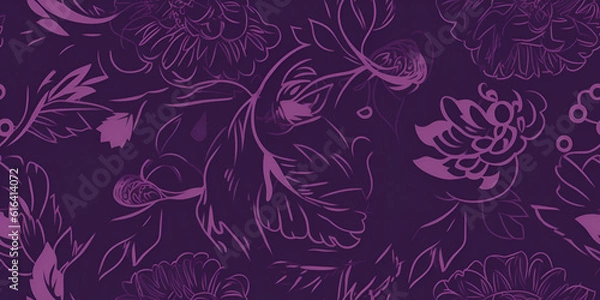 Fototapeta Floral pattern. Seamless pattern with decorative flowers and plants. AI generated