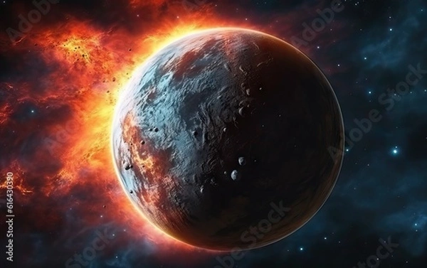 Fototapeta Exoplanet cinematic Exploration - Fantasy Landscape. Exoplanets in colorful space with constellations and stardust.