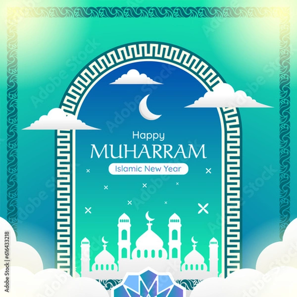 Fototapeta Happy Islamic new year banner gretting card template vector design