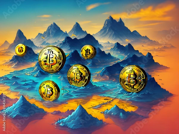 Fototapeta AI-Driven ColorScapeBTC Immersive and Expressive Bitcoin Illustrations 
