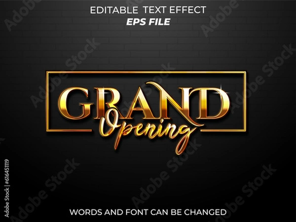 Fototapeta grand opening text effect, font editable, typography, 3d text. vector template