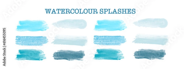 Fototapeta blue watercolour transparent splashes eps collection, clip art splashes vector set isolated on white background 