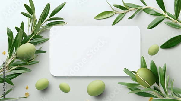 Fototapeta A Green Leaf on White Background as Botanical Frame, Wedding Invitation and Holiday Branding, Flat Lay Design Concept. Generative AI