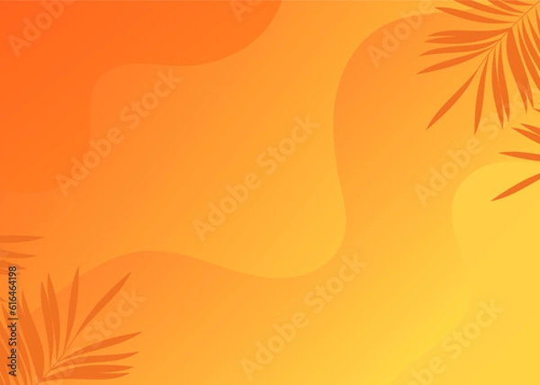 Fototapeta orange color wavy abstract background design with palm leaf illustration