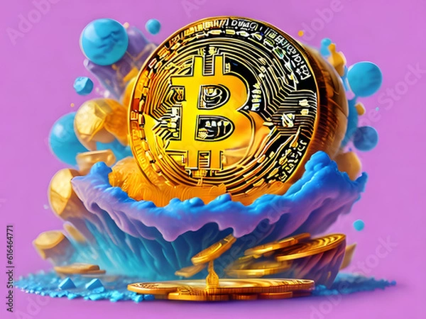 Fototapeta ColorSplash AI generated BTC Dazzling and Dynamic Bitcoin Illustrations 