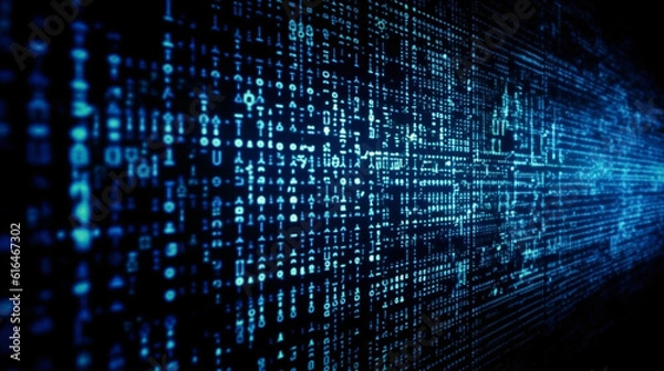 Fototapeta Blue digital data in virtual reality, Generative AI