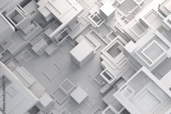 Fototapeta Abstract white futuristic blocks background. Sci-fi illustration. Ai generated