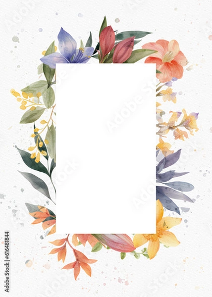 Obraz Watercolor of floral and leaves in white canvas background