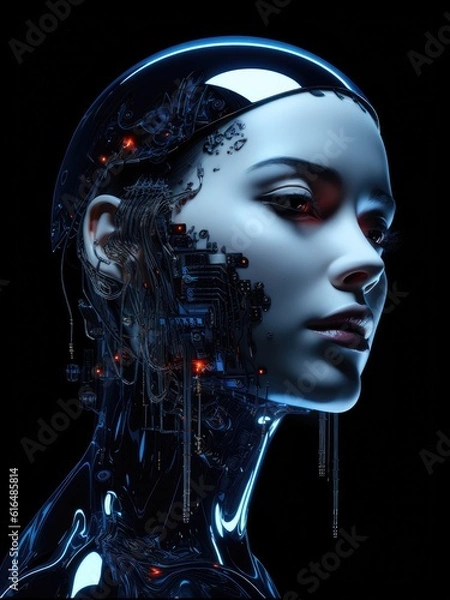 Obraz Face future robot liquid glass,fashion black background