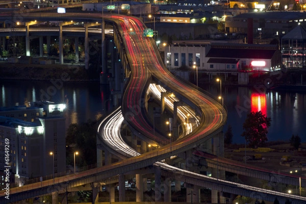 Obraz Beautiful Night Traffic on Bridge and River