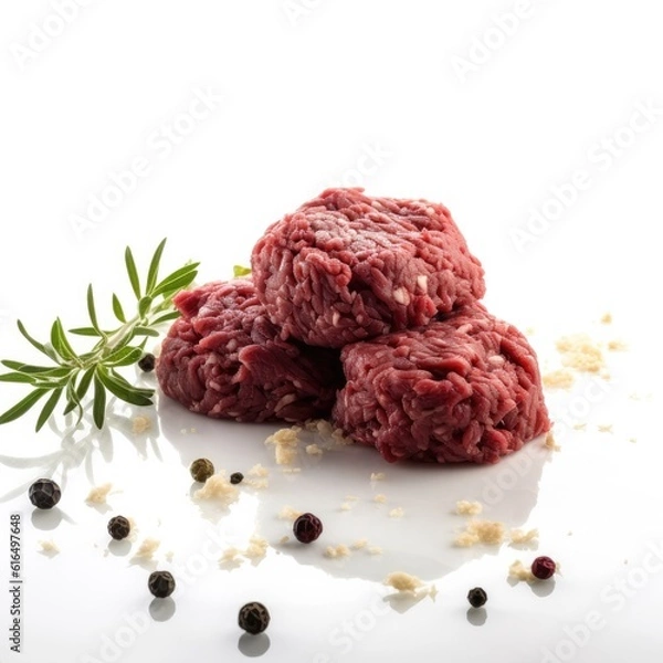 Obraz Ground venison meat isolated on white background. Generative AI