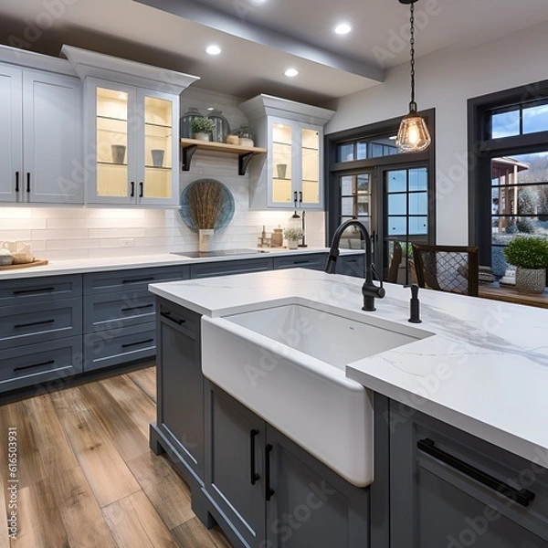 Fototapeta modern kitchen interior with kitchen- Generative AI