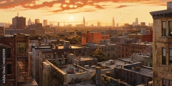 Obraz Panoramic view of a big city (Generative AI)