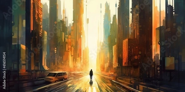 Obraz Abstract sunset in the city (Generative AI)