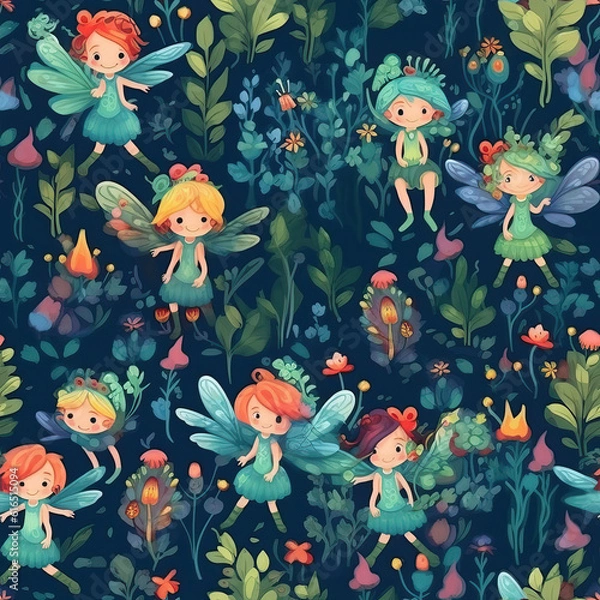 Obraz Fantasy fairies cute seamless repeat pattern
