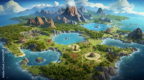 Fototapeta Mapa fantasy ilustracyjna ilustracja Element przygody, generatywny AI