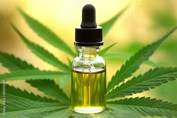 Obraz A full spectrum CBD oil dropper bottle for a e commerce store, natural cbd hemp extract, white background, Generative ai