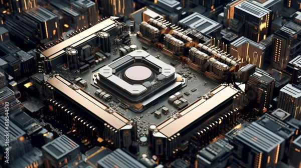 Fototapeta Futuristic rendering of a computer circuit board.