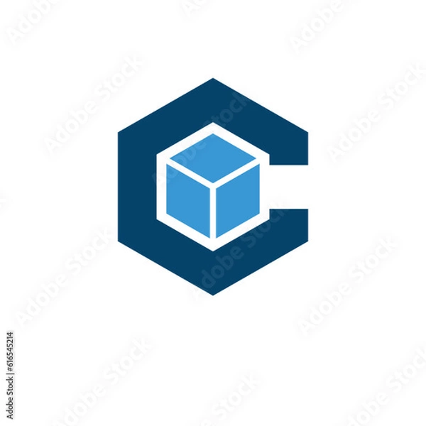 Fototapeta Abstract initial letter C or CC logo in blue color isolated in white background applied for business and educational logo also suitable