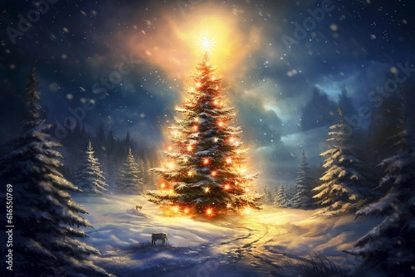 Obraz christmas tree in the night Ai generative
