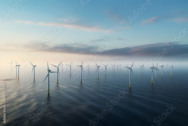 Fototapeta Aerial View of Offshore Wind Farm - Renewable Energy - Generative AI