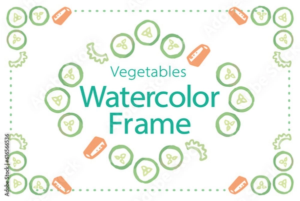 Fototapeta おしゃれな野菜の水彩風イラスト。フレームを使ったデザイン・テンプレート。ベクター素材だからデザインに使いやすい。