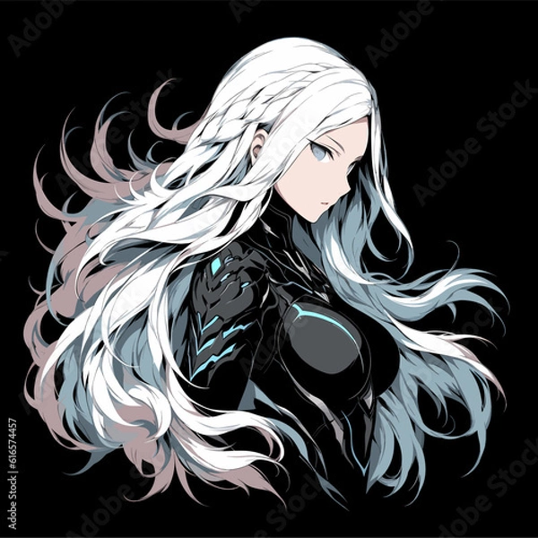 Obraz Sketch of a portrait of a woman in anime style. Stylish abstract portrait. Created for t shirt design. Abstract lines on background. Anime style game avatar. Isolated on back background.