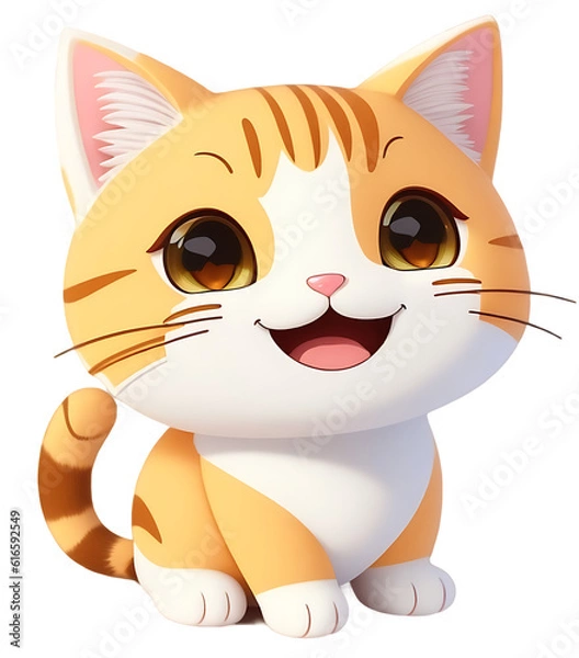 Fototapeta Orange cats have smiling faces, tiny, Cute kittens, and transparent backgrounds, Chibi style.