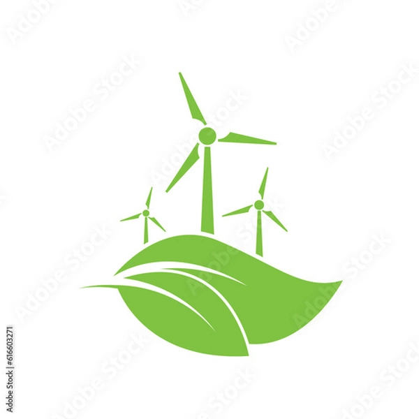 Obraz Leaf and Turbines ecology icon vector simple desain white background