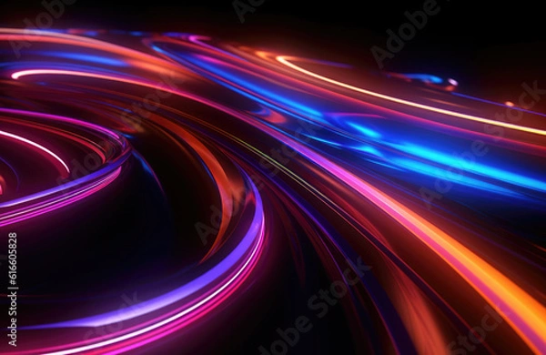 Obraz Neon light wave background, 3d Rendering, Abstract Background, Light Background, Color Background