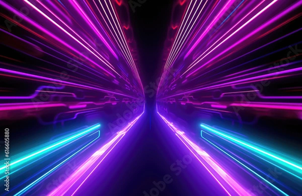Obraz Neon light wave background, 3d Rendering, Abstract Background, Light Background, Color Background