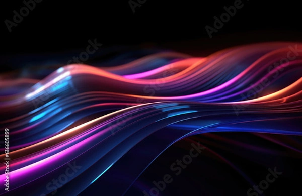 Obraz Neon light wave background, 3d Rendering, Abstract Background, Light Background, Color Background