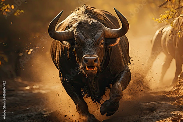 Fototapeta Buffalo fighting, Generative AI