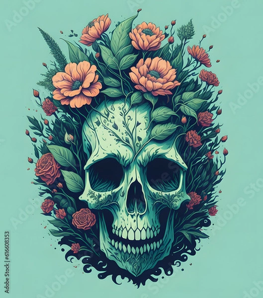 Obraz skull with flowers