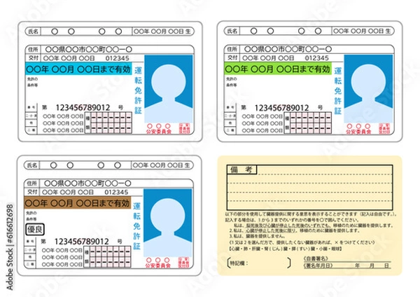 Fototapeta 3種類の運転免許証の表と裏
