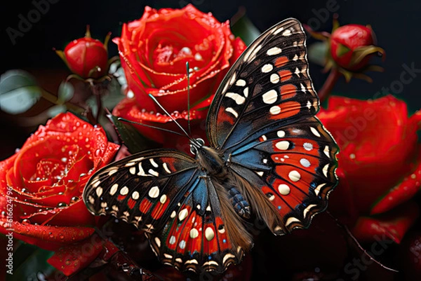 Obraz butterfly with red rose, Generative AI