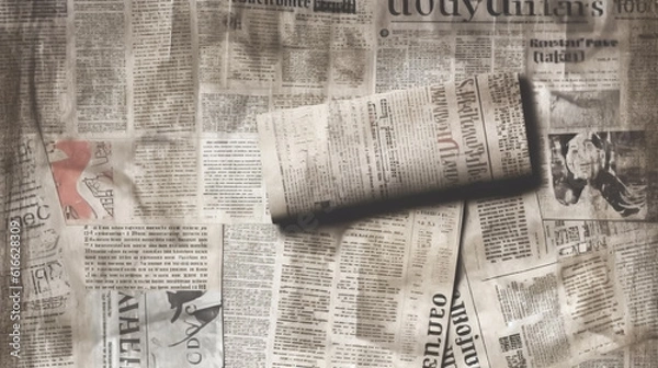 Fototapeta Newspaper paper grunge aged newsprint pattern background. Vintage old newspapers template texture, generative ai