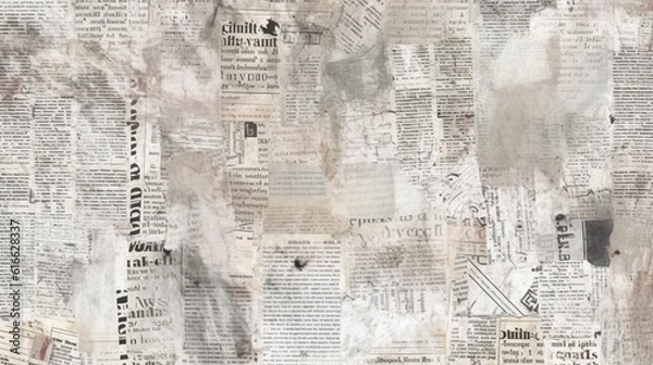 Fototapeta Newspaper paper grunge aged newsprint pattern background. Vintage old newspapers template texture, generative ai