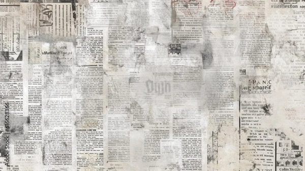 Fototapeta Newspaper paper grunge aged newsprint pattern background. Vintage old newspapers template texture, generative ai