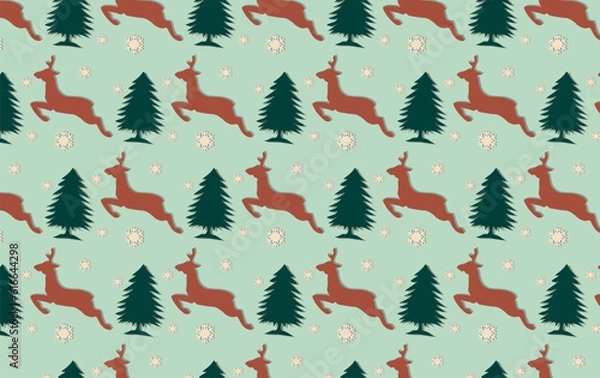 Obraz deer, snow, pine tree seamless pattern vector art