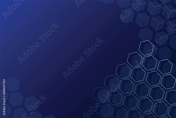 Fototapeta Dark blue abstract  background with surface of hexagon. Technology banner and business template. Shape and pattern of hex.