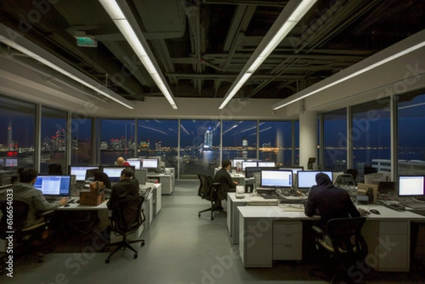 Fototapeta People at work in a modern office - Generative AI