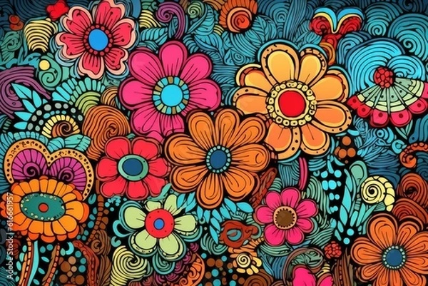 Obraz Kawaii doodle monsters, city, cat, robot for child coloring books, Generative AI