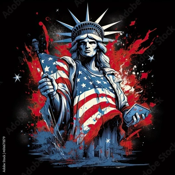 Fototapeta Statue of Liberty. American symbols of freedom. Red, blue, white. Generative AI