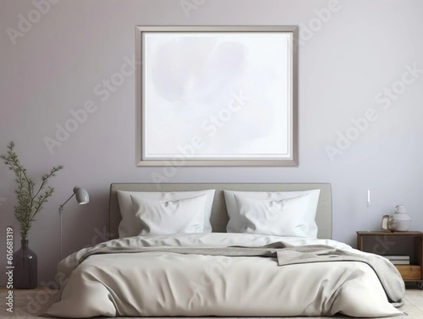 Fototapeta Mockup Frame In Simple Bedroom Background , Mockups Design 3D, HD