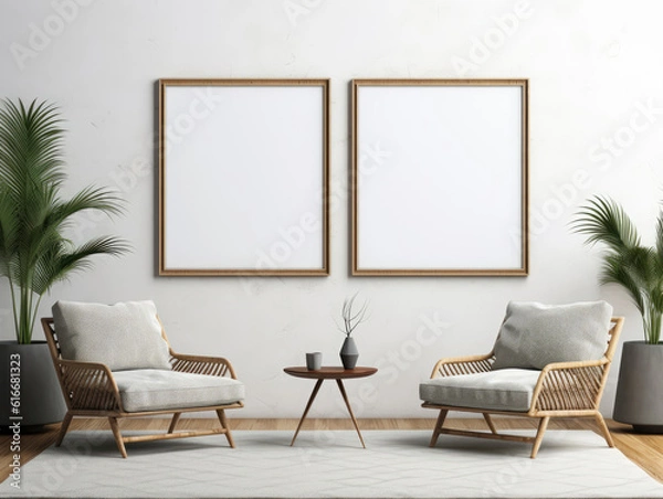 Fototapeta Mockup Frame In Nomadic style interior background , Mockups Design 3D, HD