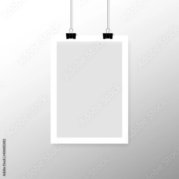 Fototapeta Empty photo frames with shadow effects. Vector Photo frame mockup design. Super set photo frame on sticky tape isolated on transparent background. Vector illustration.